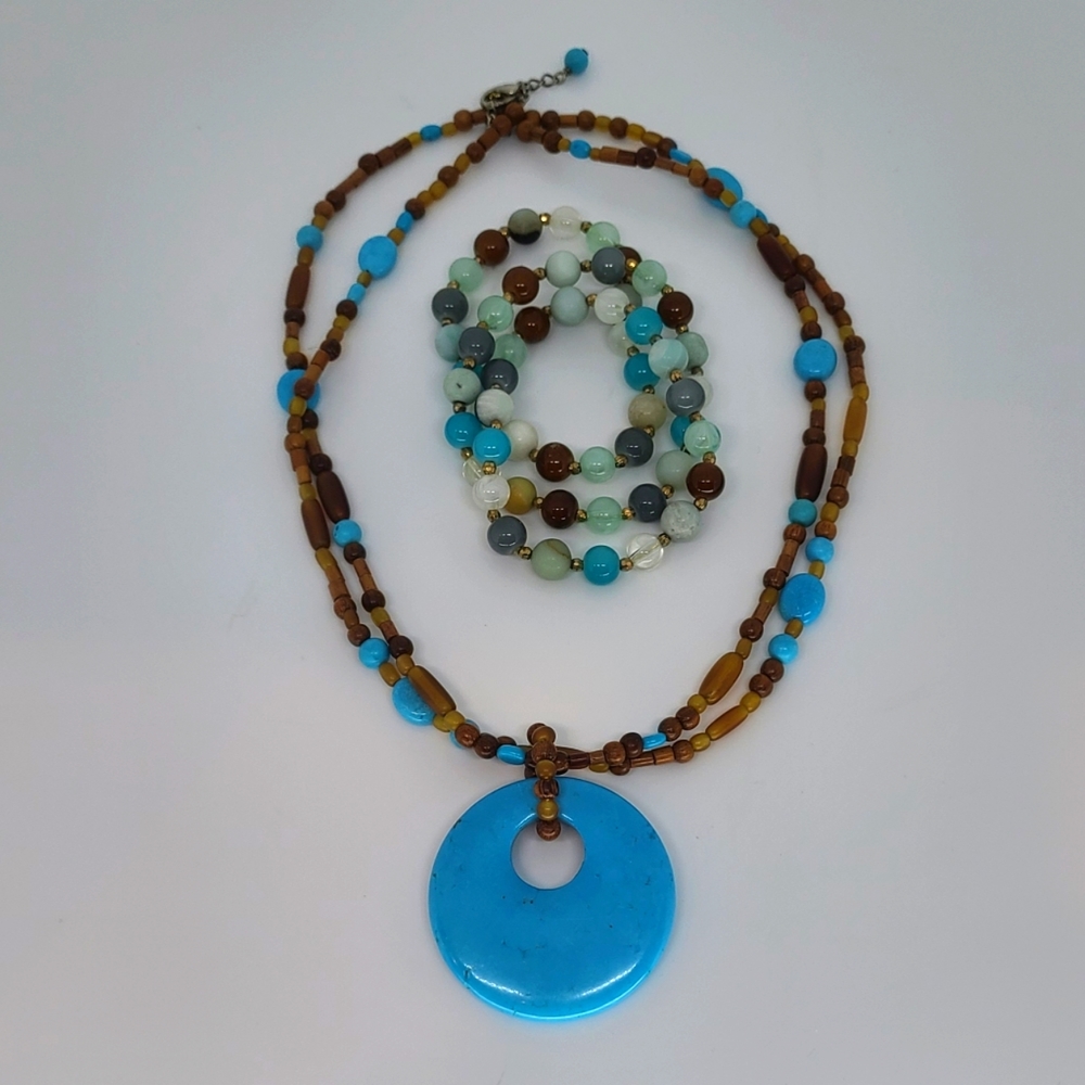 Turquoise Blue Beaded Bracelet and Necklace Set